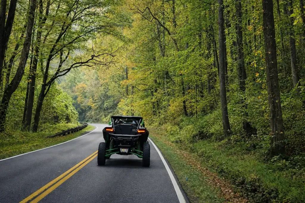 Street legal UTV driving through the Smoky Mountains near Pigeon Forge